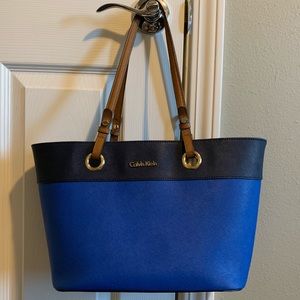 Calvin Klein Saffiano Tote Blue Handbag